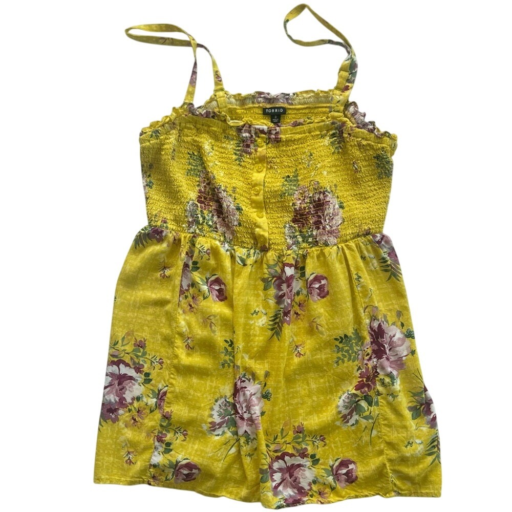 Torrid Babydoll Challis Yellow Floral Smocked Summer Top Size‎ 3X